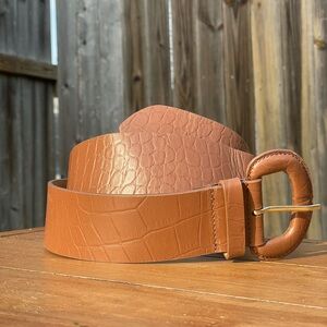 Ann Taylor Brown Leather Belt with Textured Finish